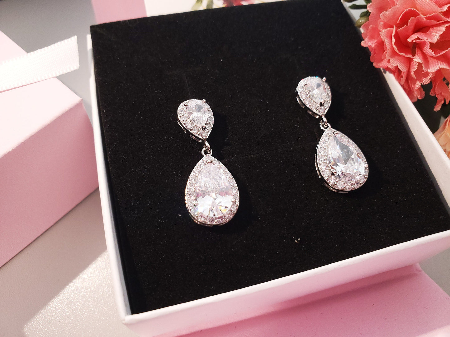 Bridal earrings tear drop bridesmaids earrings bridesmaids gift box items gift box earrings Thank you bridesmaids bridal party Jewelry gift