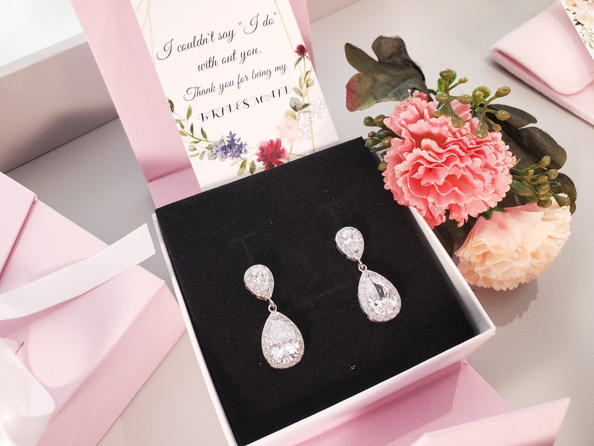 Bridal earrings tear drop bridesmaids earrings bridesmaids gift box items gift box earrings Thank you bridesmaids bridal party Jewelry gift