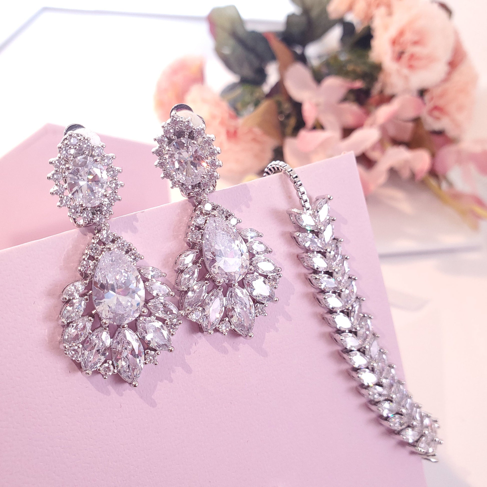 Wedding Earrings statement earring teardrop bridal earrings cubic zirconia crystal earrings