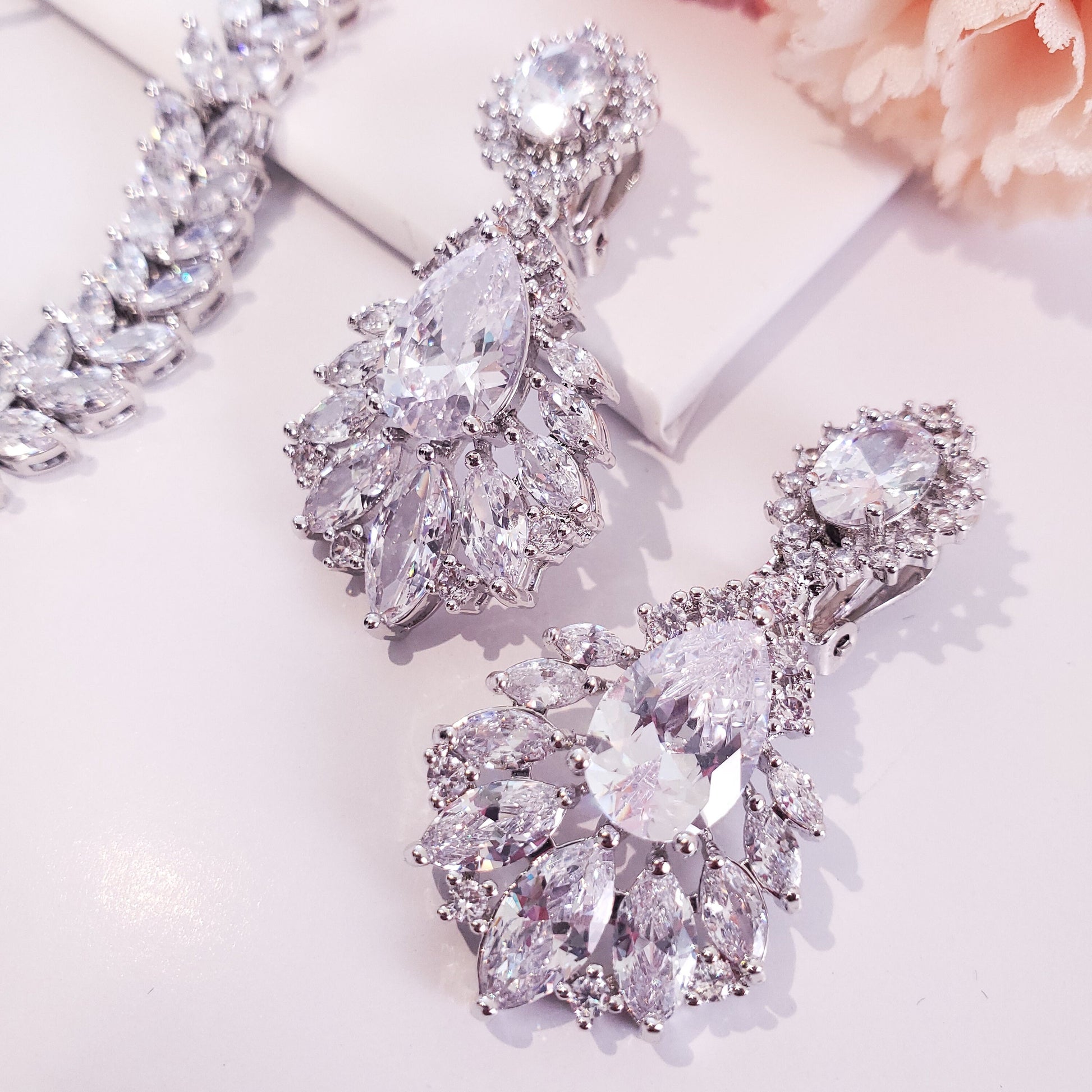 Wedding Earrings statement earring teardrop bridal earrings cubic zirconia crystal earrings