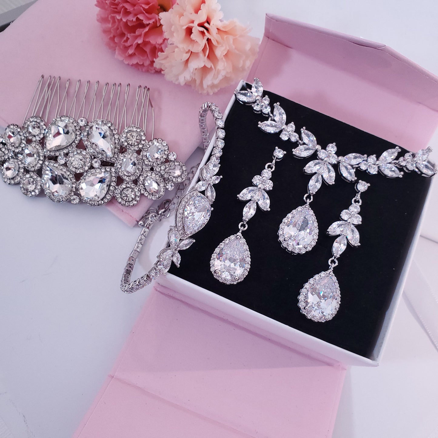 Bridal accessories bridal earrings dangle bridal hair comb silver hair comb wedding jewelry bridal jewelry set bridal