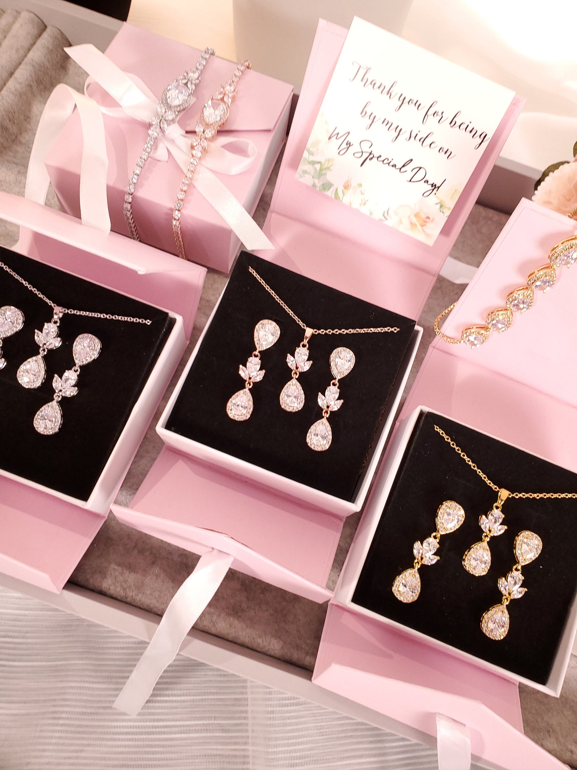 Bridal necklace set wedding earring wedding necklace silver earrings bridal jewelry set CZ drop earring silver bridal jewelry set