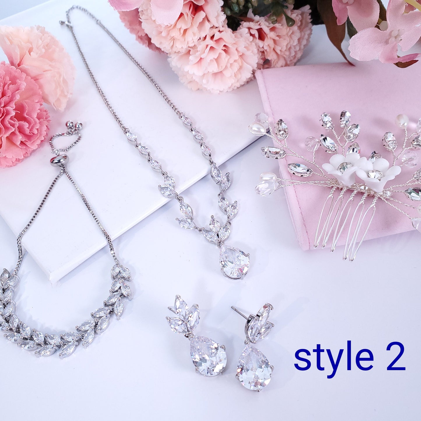 Bridal jewelry set leaf necklace earrings bracelet set bridal comb wedding jewellery set silver bridal teardrop necklace bridal bracelet