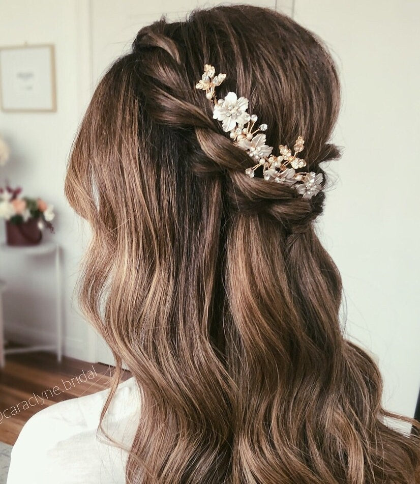 Bridal hair comb rose gold floral wedding comb wedding Hair accessory Bridal hair piece wedding hair