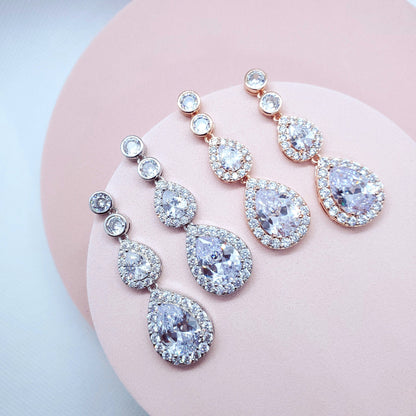 Long earrings statement earrings silver earrings teardrop jewelry Crystal jewelery for bride bridal earrings wedding earrings teardrop