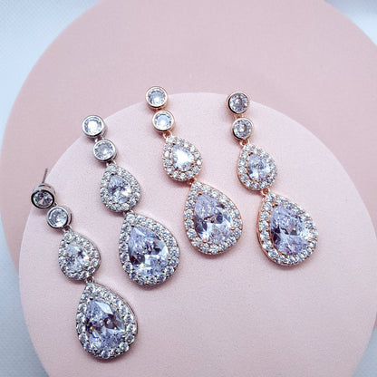 Long earrings statement earrings silver earrings teardrop jewelry Crystal jewelery for bride bridal earrings wedding earrings teardrop