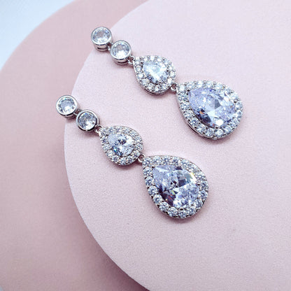 Long earrings statement earrings silver earrings teardrop jewelry Crystal jewelery for bride bridal earrings wedding earrings teardrop