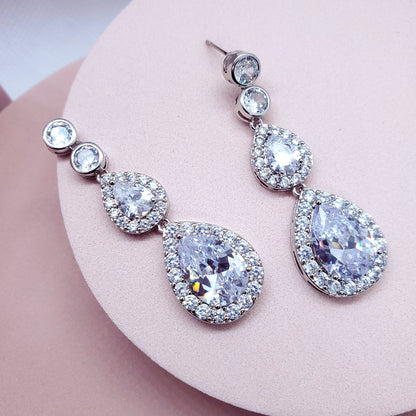 Long earrings statement earrings silver earrings teardrop jewelry Crystal jewelery for bride bridal earrings wedding earrings teardrop