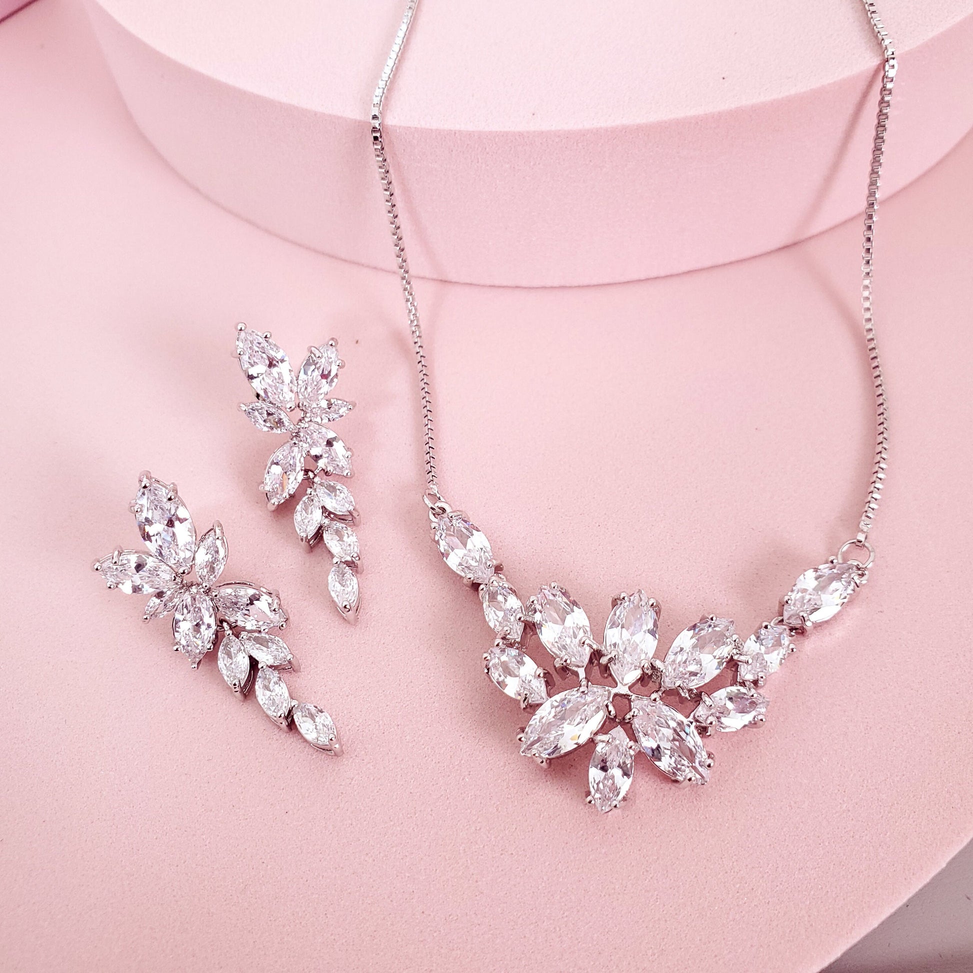 Bridal Necklace and Earring set wedding Jewellery leaf necklace for brides bridal accessories statement necklace with earrings silver