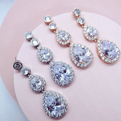 Long earrings statement earrings silver earrings teardrop jewelry Crystal jewelery for bride bridal earrings wedding earrings teardrop