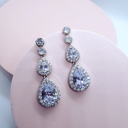 Long earrings statement earrings silver earrings teardrop jewelry Crystal jewelery for bride bridal earrings wedding earrings teardrop