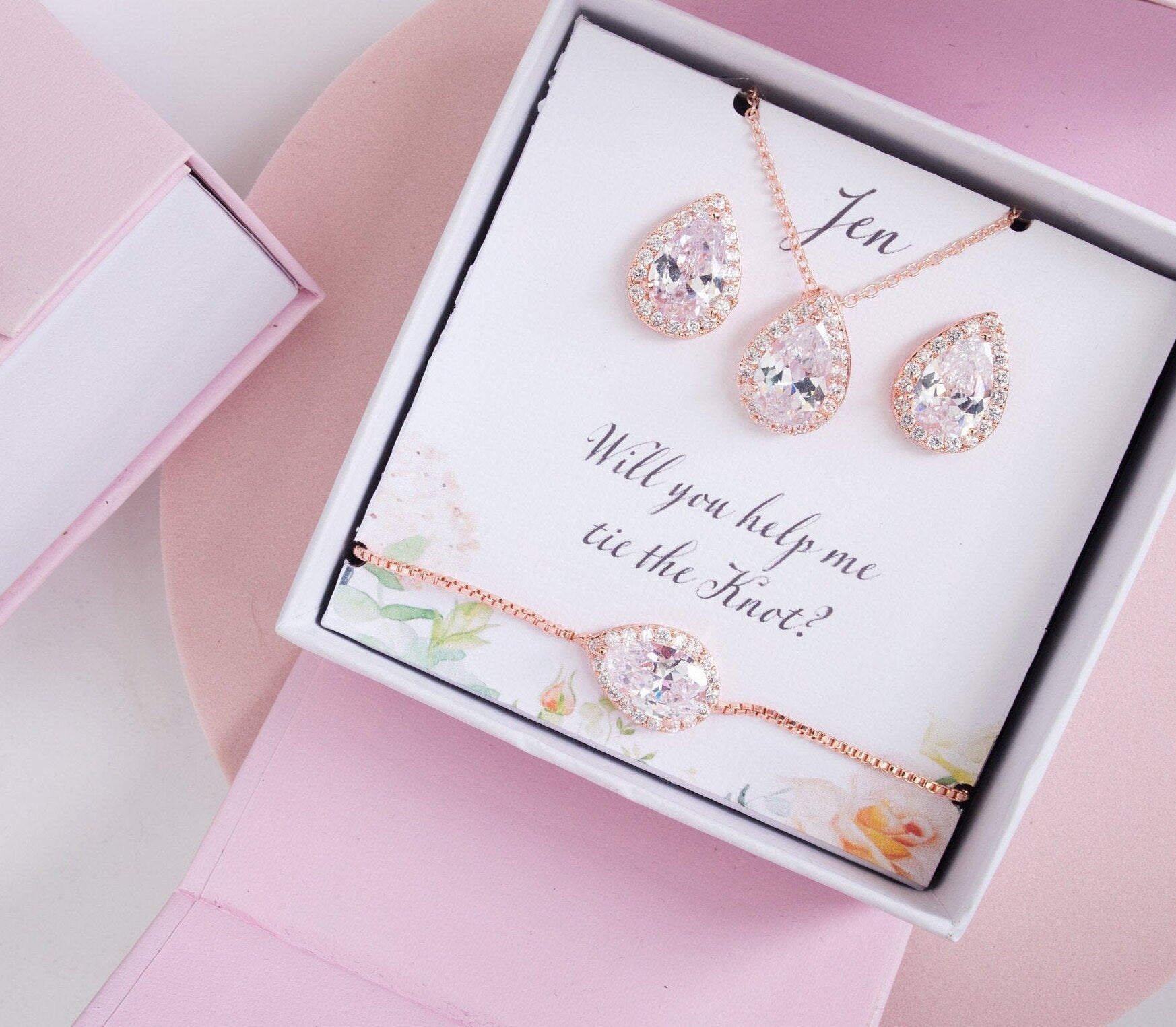 Bridal earrings rose gold bridesmaids gift set earring rose gold mother of bride Gift for her Thank you for being my bridesmaid Jewelry set