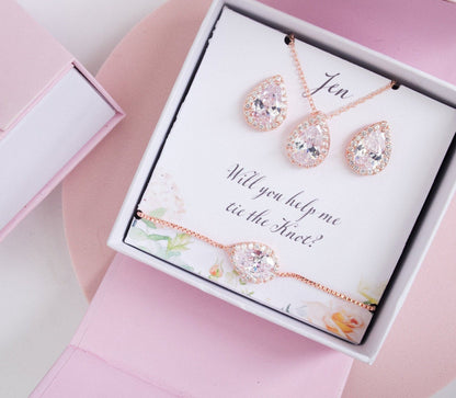 Bridal earrings rose gold bridesmaids gift set earring rose gold mother of bride Gift for her Thank you for being my bridesmaid Jewelry set