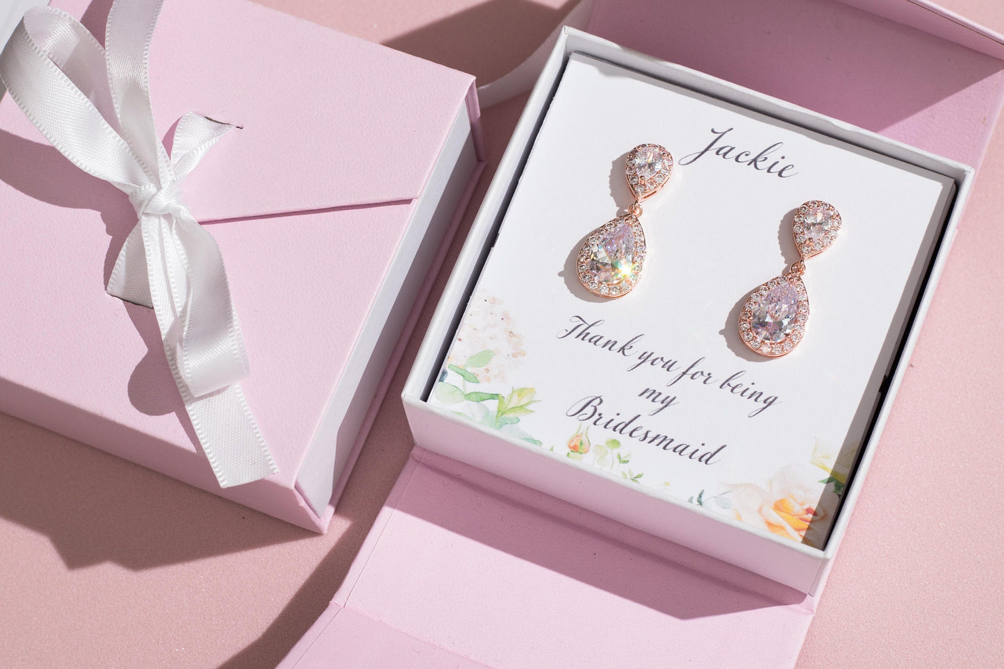 Bridal earrings tear drop bridesmaids earrings bridesmaids gift box items gift box earrings Thank you bridesmaids bridal party Jewelry gift