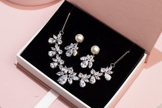 Bridal jewelry set wedding jewelry bridal accessories bridal necklace wedding necklace bridal earrings wedding earrings silver