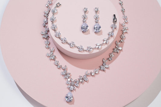 Wedding necklace Bridal jewelry set for brides silver bridal necklace sets bridal earrings set bridal accessories for wedding