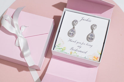 Bridesmaids gift jewelry set personalized silver bridesmaid proposal earring bridal party gift maid of honor gift bridal jewelry gift her
