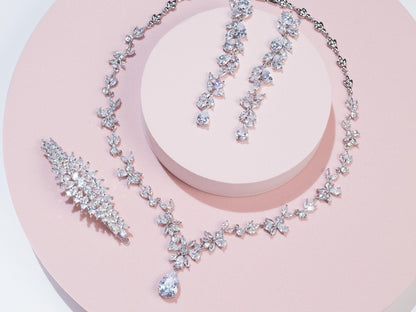 Bridal necklace set extra long wedding earrings bridal accessories bridal jewelry wedding necklace bridal earrings wedding earrings silver