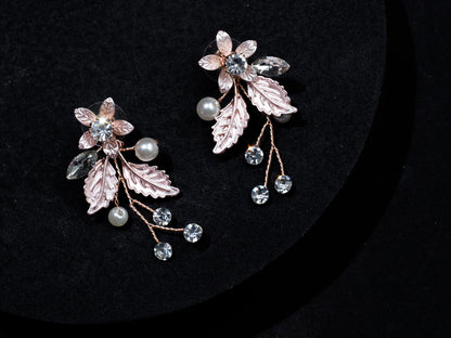 Floral earrings pearl drop earrings for brides floral Boho earrings floral garden wedding bridal earrings boho earrings for brides silver