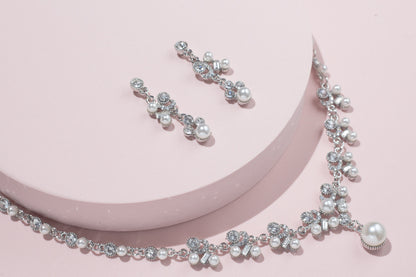 Bridal necklace set pearl silver bridal jewelry bridal necklace wedding jewelry wedding accessories wedding necklace set