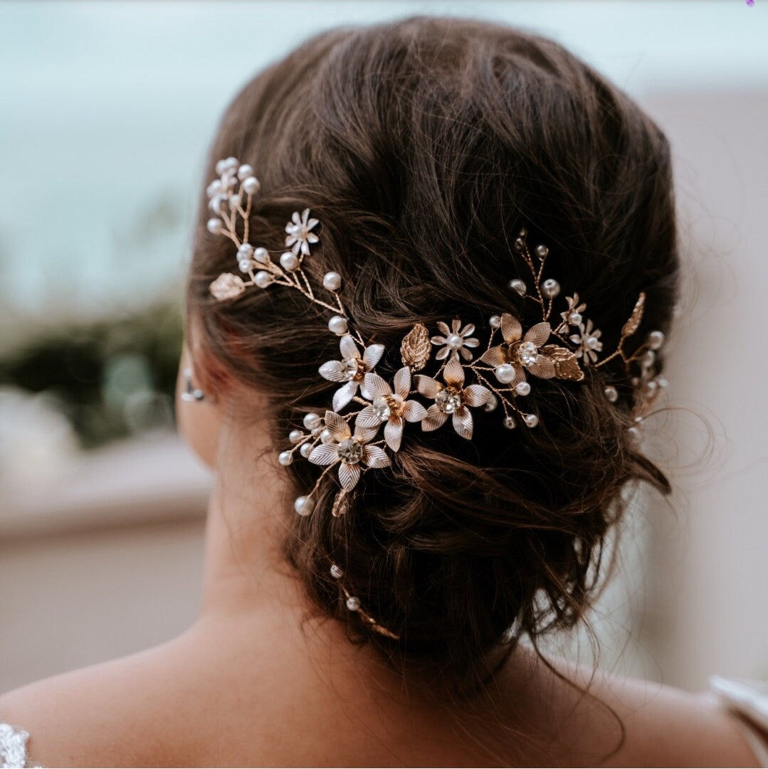 Bridal hair accessories, wedding hair accessories, bridal hair vine rose gold, floral hairpiece