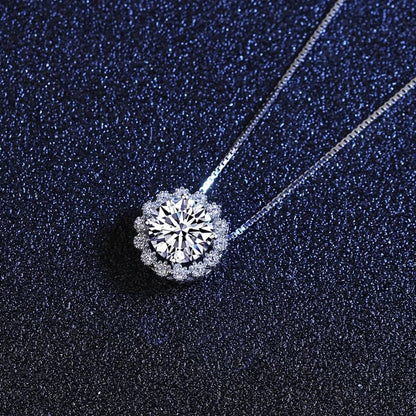 Certifed VVS1 Moissanite Pendant Necklace flower shaped pendant necklace sterling silver necklace moissanite diamond necklace dainty