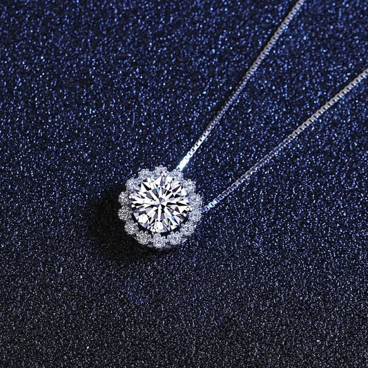 Certifed VVS1 Moissanite Pendant Necklace flower shaped pendant necklace sterling silver necklace moissanite diamond necklace dainty