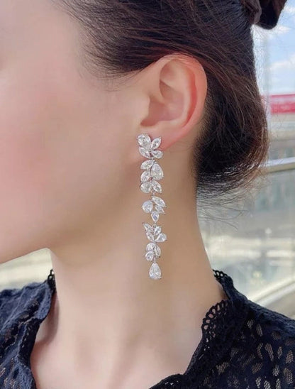 2024 most popular Bridal earrings long Dainty Bridal earrings statement earrings silver wedding earrings bridal jewelry crystal dangle drop