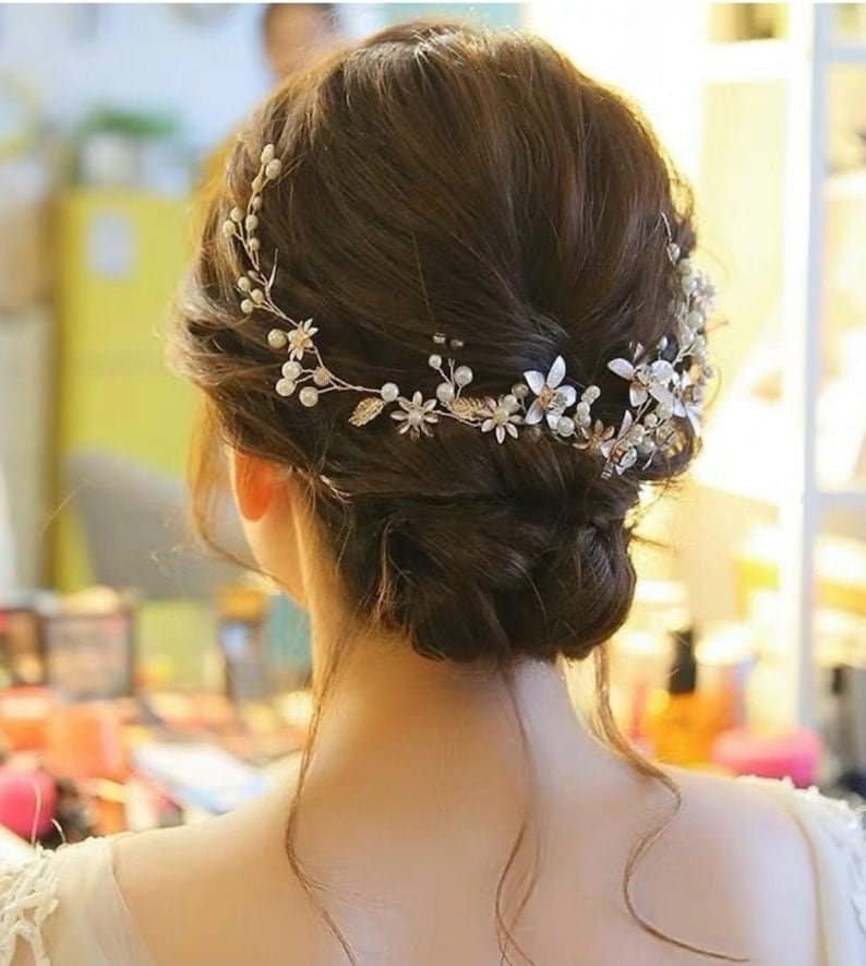 Silver floral hair vine floral bridal hair vine floral wedding hairpiece