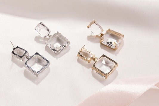 Clear crystal earrings clear earrings square bridal crystal earrings wedding Crystal earrings transparent earrings clear crystal jewellery