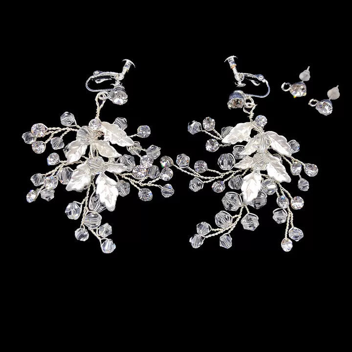 Swarovski leaf Crystal earrings Long Bridal Jewelry Crystal Wedding Earrings leaf vine earrings boho bridal earrings Long Bridal Earrings