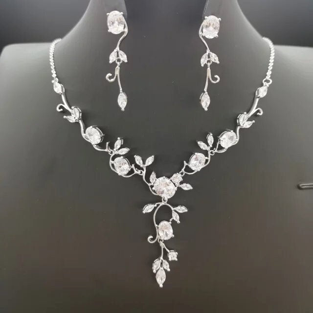 Simple bridal Necklace Set wedding jewelry wedding necklace floral wedding necklace minimalist necklace set vine jewelry