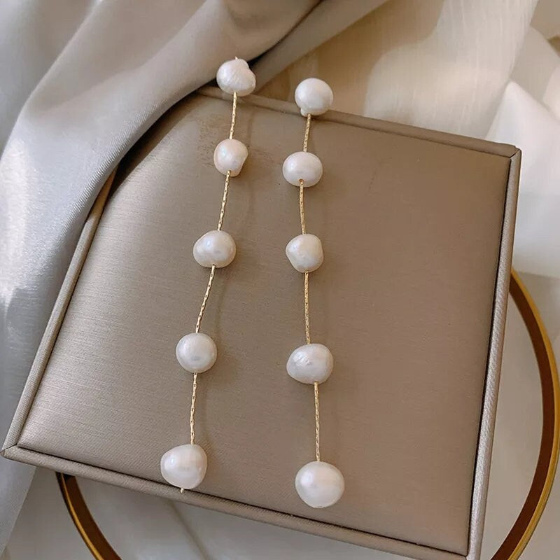 Pearl long earrings wedding statement earring pearl bridal Earring wedding jewelry long pearl statement earrings