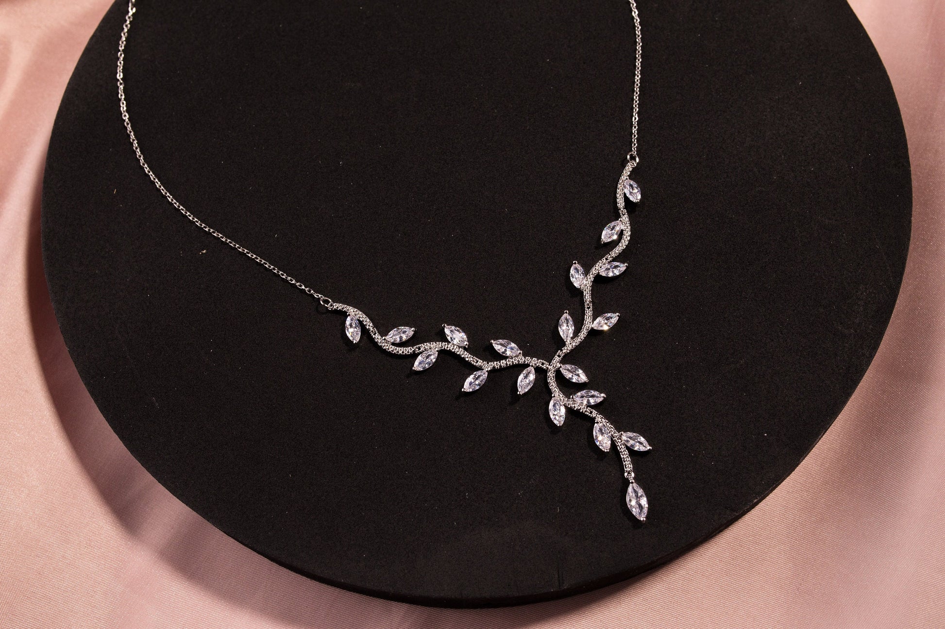 bridal necklace set with leaf earrings silver wedding necklace set bridal necklace and earrings Swarovski wedding chain necklace