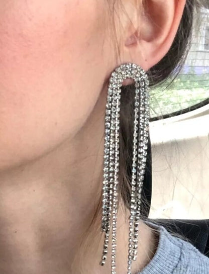 Extra long tassel earrings rhinestone tassel earrings bridal stateme t earrings 2022 trendy bridal earrings