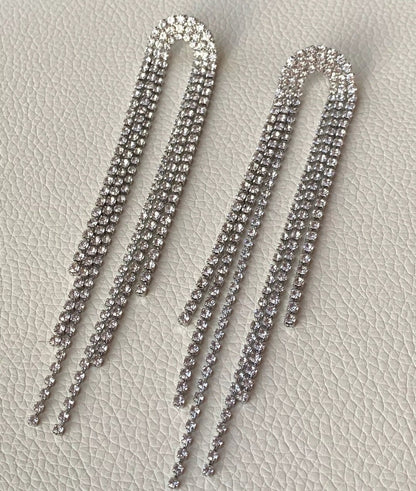 Extra long tassel earrings rhinestone tassel earrings bridal stateme t earrings 2022 trendy bridal earrings