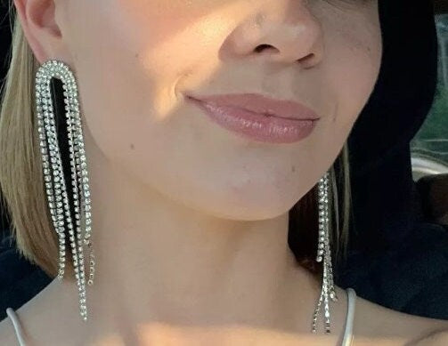 Extra long tassel earrings rhinestone tassel earrings bridal stateme t earrings 2022 trendy bridal earrings
