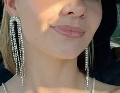 Extra long tassel earrings rhinestone tassel earrings bridal stateme t earrings 2022 trendy bridal earrings