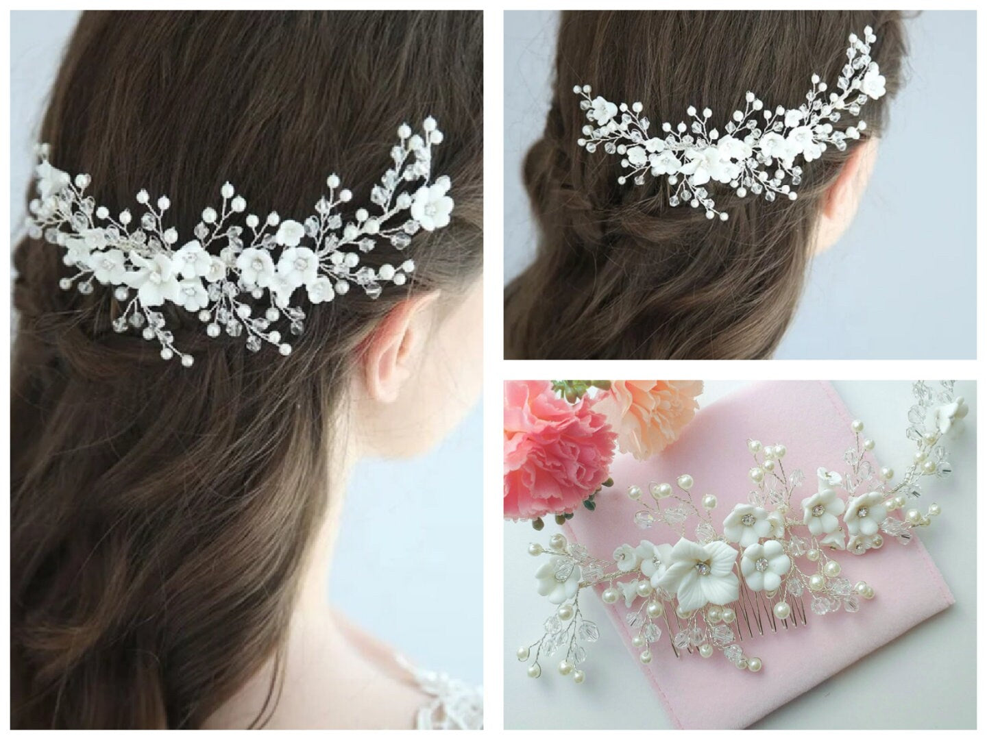 bridal hair comb white wedding hair accessories porcelain hair comb wedding comb with white flowers