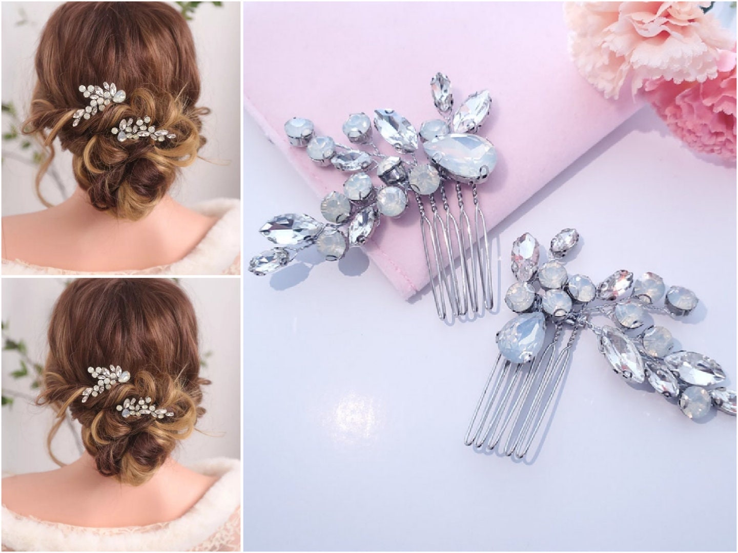 Wedding comb cheap combs Bridal hair accessory opal crystal bridal hair comb wedding hair piece silver hair comb brides haircomb