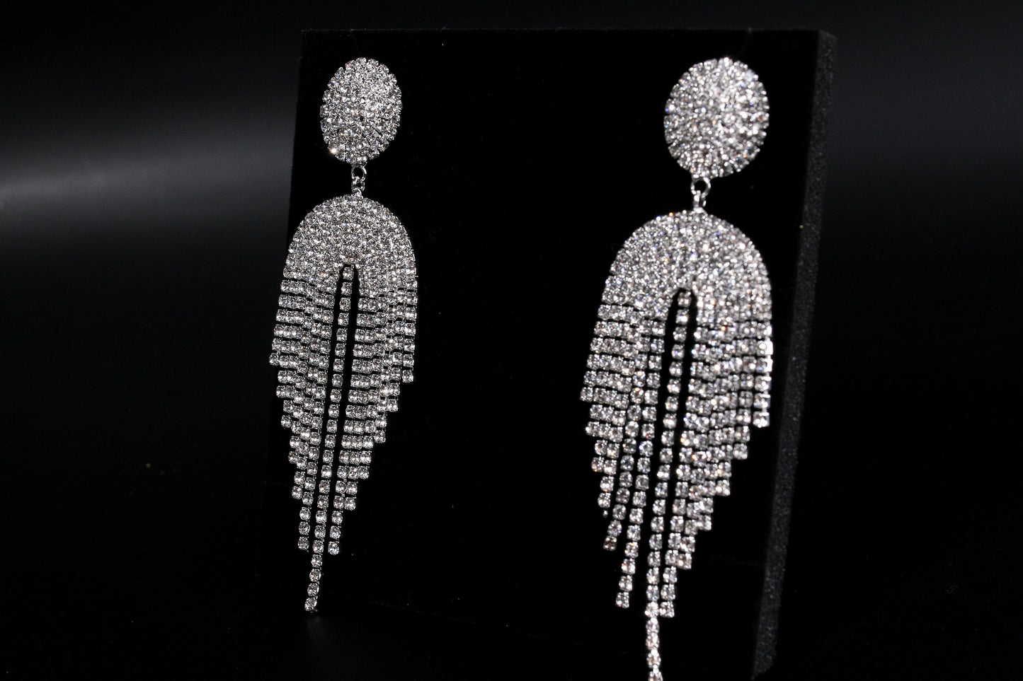 Prom earrings tassel earrings rhinestone tassel drop earrings silver