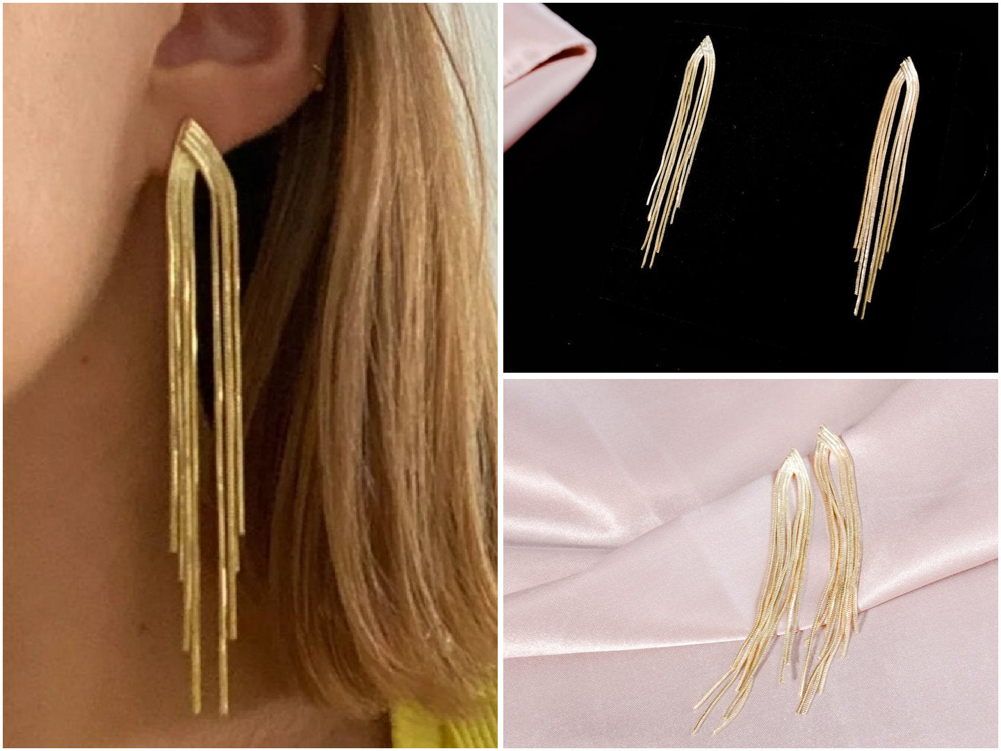 Gold tassel earrings gold tassel fringe earrings bridal Tassel earrings statement earring for wedding