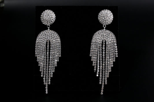 Prom earrings tassel earrings rhinestone tassel drop earrings silver