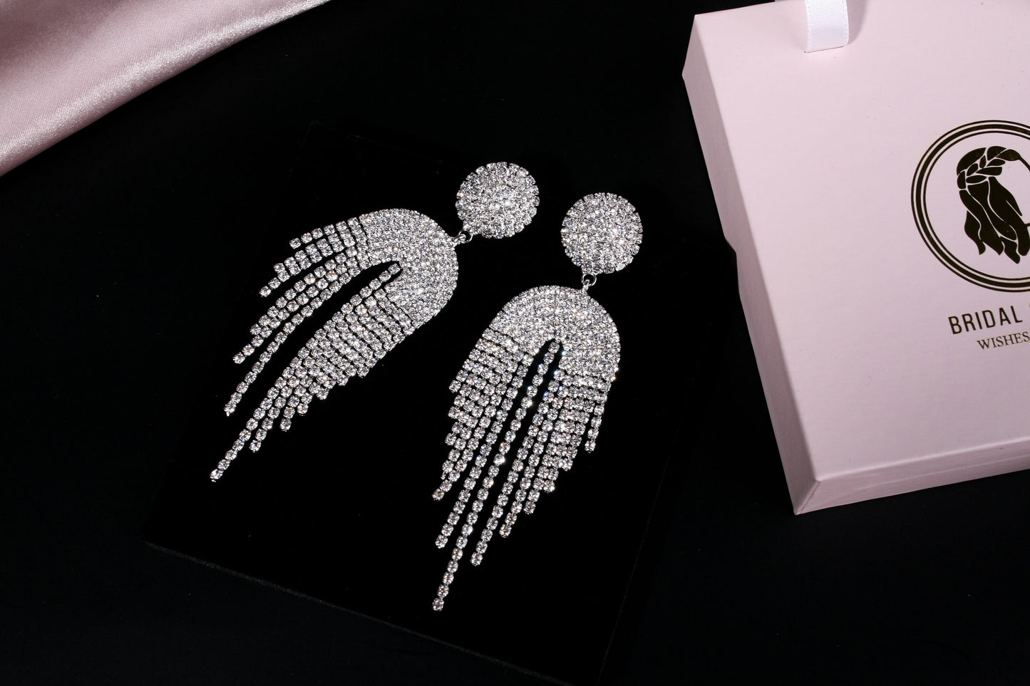 Prom earrings tassel earrings rhinestone tassel drop earrings silver