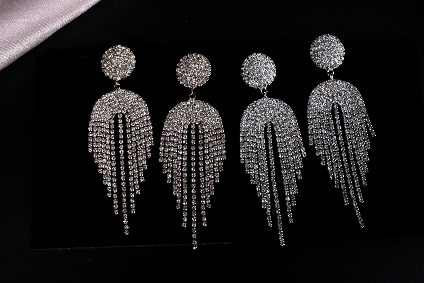 Prom earrings tassel earrings rhinestone tassel drop earrings silver