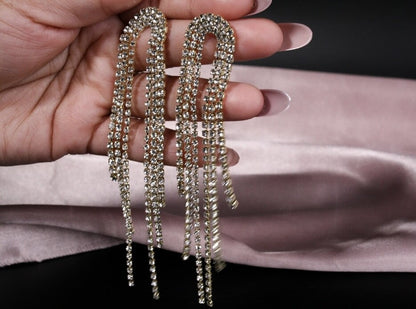 Extra long tassel earrings rhinestone tassel earrings bridal stateme t earrings 2022 trendy bridal earrings
