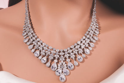 Luxury wedding jewelry cz bridal necklace set silver jewelry set