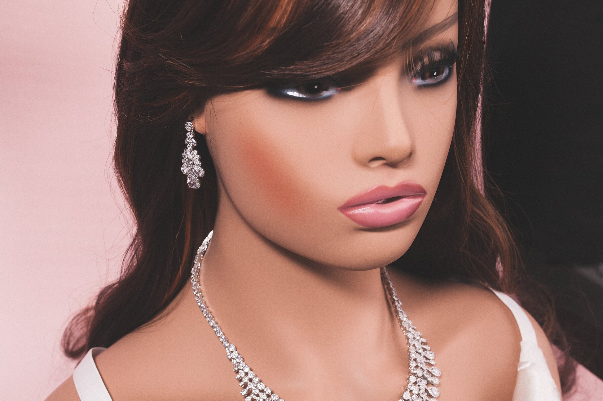Luxury wedding jewelry cz bridal necklace set silver jewelry set