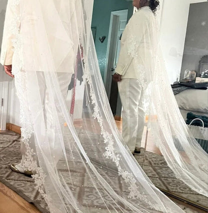 Pearl veil cape veil pearl wedding veil cathedral pearl veil Bridal veil white veil long cathedral veil wedding veil ivory veil with pearls