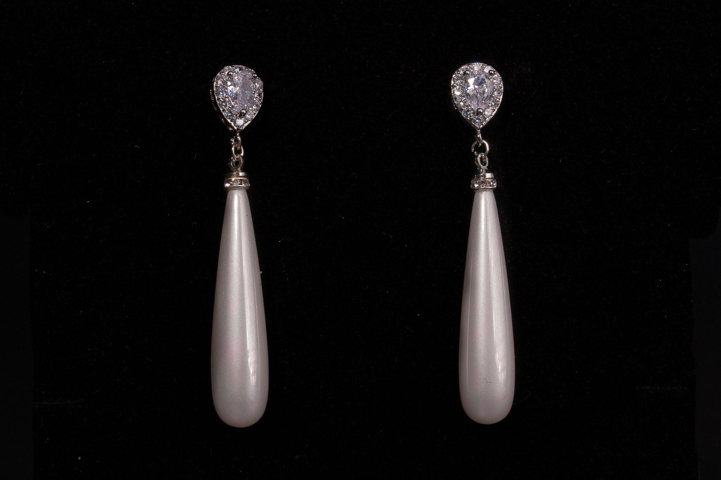 Wedding pearl earrings elongated pearl earrings bridal pearl earrings one of a kind statement earrings